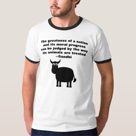 Gandhi Tierrechte zitieren schwarzen Stier T-Shirt (Vorderseite)