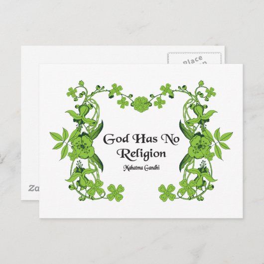 Gandhi-Zitat: Gott hat keine Religion Postkarte (Vorne/Hinten)