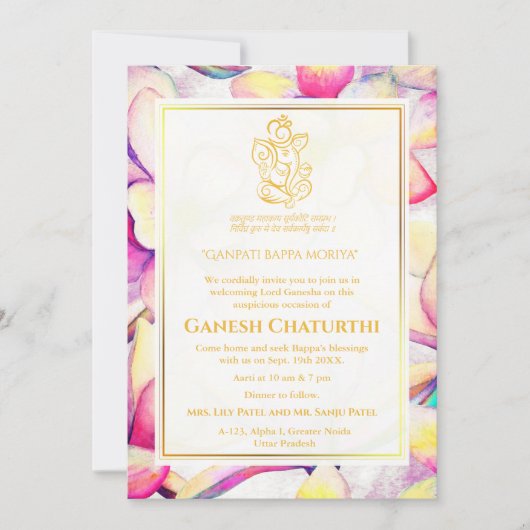 Ganesh Chaturthi Puja Floral Einladung (Vorderseite)