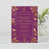 Ganesh Chaturthi Puja Golden Elements Einladung (Stehend Vorderseite)