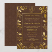 Ganesh Chaturthi Puja Golden Elements Einladung (Vorne/Hinten)