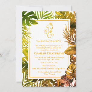 Ganesh Chaturthi Puja Minimal Leafy Tropical Einladung