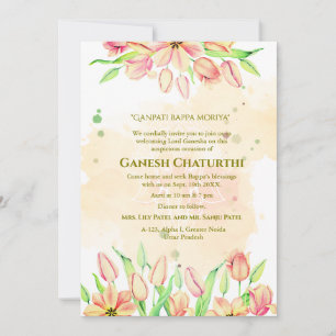 Ganesh Chaturthi Puja Pink Floral Einladung