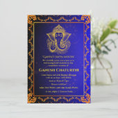 Ganesh Chaturthi Puja Roya Golden Elements Einladung (Stehend Vorderseite)