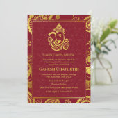 Ganesh Chaturthi Puja Roya Golden Elements Einladung (Stehend Vorderseite)
