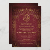 Ganesh Chaturthi Puja Roya Golden Elements Einladung (Vorne/Hinten)