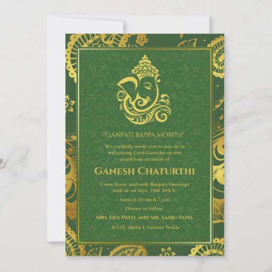 Ganesh Chaturthi Puja Roya Golden Elements Einladung (Vorderseite)