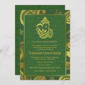 Ganesh Chaturthi Puja Roya Golden Elements Einladung (Vorne/Hinten)