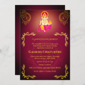 Ganesh Chaturthi Puja Roya Golden Elements Einladung (Vorne/Hinten)