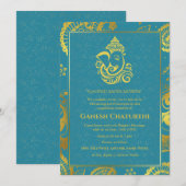 Ganesh Chaturthi Puja Roya Golden Elements Einladung (Vorne/Hinten)
