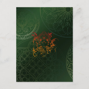 Ganesh Elefant-Mandala-orange grünes Yoga Asien Postkarte