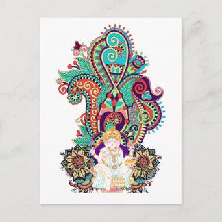 Ganesh Elephant God Colorful Paisley Postkarte