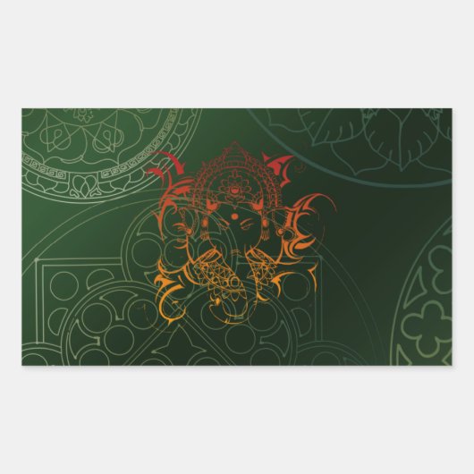 Ganesh Elephant Mandala orange green Yoga Asia Rechteckiger Aufkleber (Vorderseite)