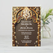 Ganesh gold indische traditionelle Hindu Hindu Lic Einladung (Stehend Vorderseite)