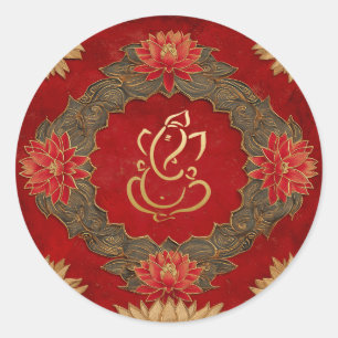 Ganesh-Hochzeit   Indische Hochzeit Gold Lotus Rot Runder Aufkleber