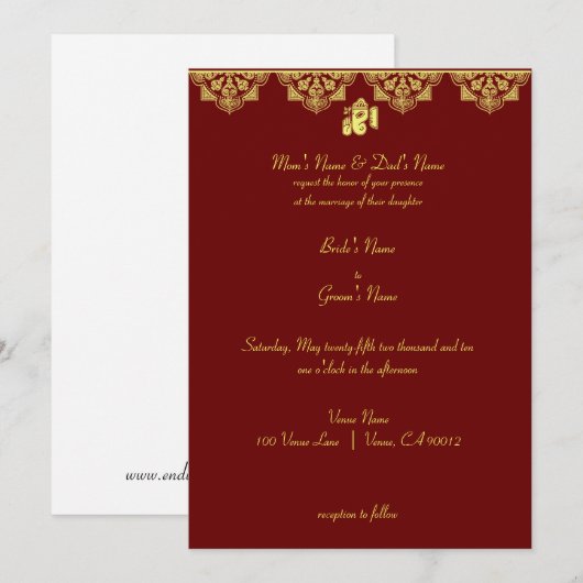 Ganesh Hochzeitseinladung Einladung (Vorne/Hinten)