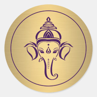 Ganesh | Indischer Gott Lila Goldhindu Hochzeit Runder Aufkleber