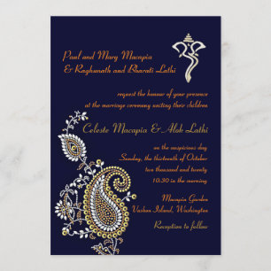 Ganesh Jeweled Gold Silver Paisley Hindu Wedding Programm