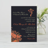 Ganesh Navy Blue Orange Paisley Hindu Wedding Einladung (Stehend Vorderseite)