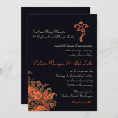 Ganesh Navy Blue Orange Paisley Hindu Wedding Einladung (Vorne/Hinten)