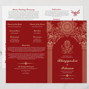 Ganesh Red Hindu Hochzeitsfeier Folded Program