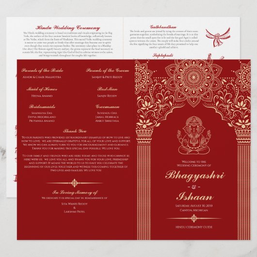 Ganesh Red Hindu Hochzeitsfeier Folded Program (Vorne/Hinten)