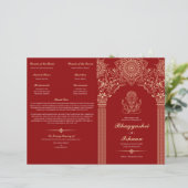 Ganesh Red Hindu Hochzeitsfeier Folded Program (Stehend Vorderseite)