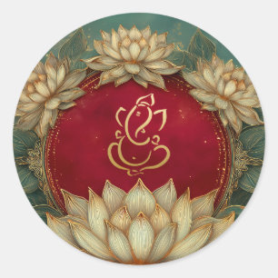 Ganesh Wedding Indian Wedding Gold Lotus Red Runder Aufkleber