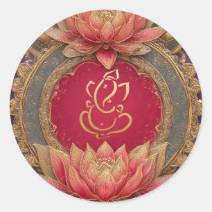 Ganesh Wedding Indian Wedding Gold Lotus Red Runder Aufkleber