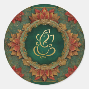 Ganesh Wedding Indian Wedding Lotus Green Runder Aufkleber