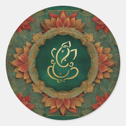 Ganesh Wedding | Indian Wedding Lotus Green Runder Aufkleber (Vorderseite)