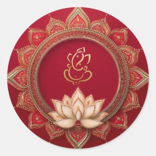 Ganesh Wedding Indische Hochzeit Gold Red Runder Aufkleber