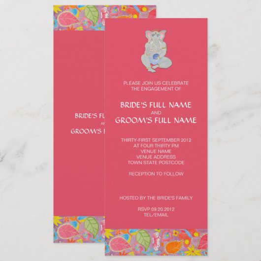 Ganesh Wedding Verlobung Einladung pink (Vorne/Hinten)