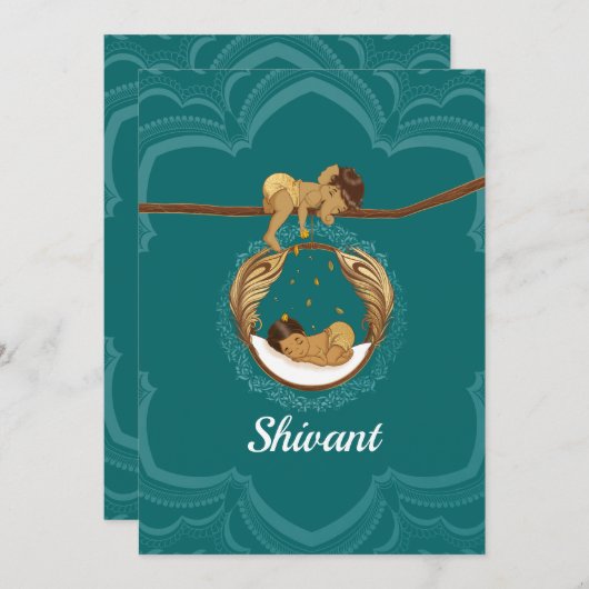 Ganesha blessing an sleeping Indian baby boy Ankündigung (Vorne/Hinten)