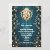 Ganesha Elefant Blauer Gold Hindi Hochzeit Einladung (Vorderseite)