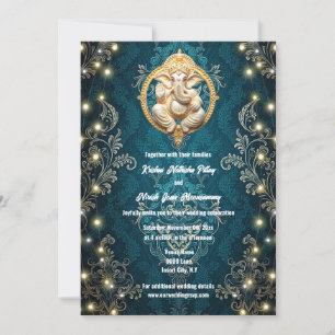 Ganesha Elefant Blauer Gold Hindi Hochzeit Einladung