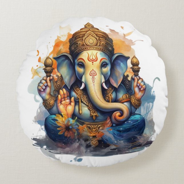 Ganesha, Ganesch, Ganapati-Abbau von Hindernissen  Rundes Kissen (Vorderseite)