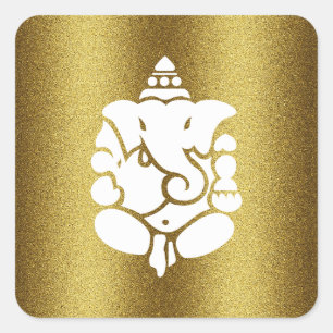 Ganesha Golden Glitzer Design Quadratischer Aufkleber