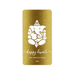 Ganesha Golden Glitzer Happy Diwali Design Adressaufkleber