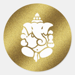 Ganesha goldener Glitzer Runder Aufkleber