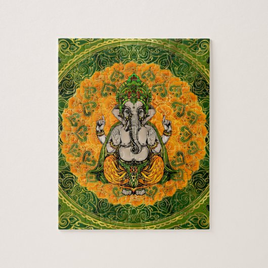 Ganesha in den Ringelblumen-Blumen und in der Puzzle (Vertikal)
