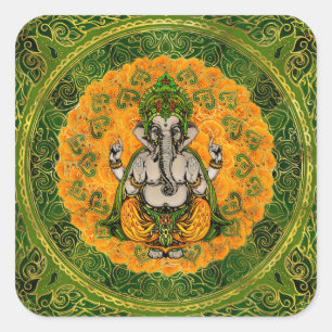 Ganesha in den Ringelblumen-Blumen und in der Quadratischer Aufkleber