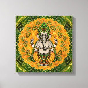 Ganesha in Marigold Blume und Golddekoration Leinwanddruck