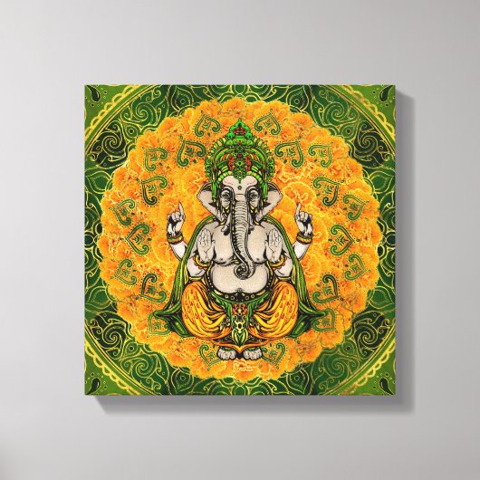 Ganesha in Marigold Blume und Golddekoration Leinwanddruck (Vorderseite)