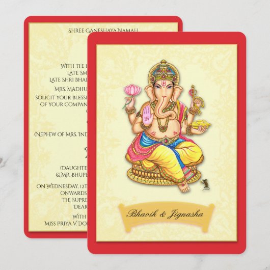 Ganesha Indian Wedding Einladung (Vorne/Hinten)