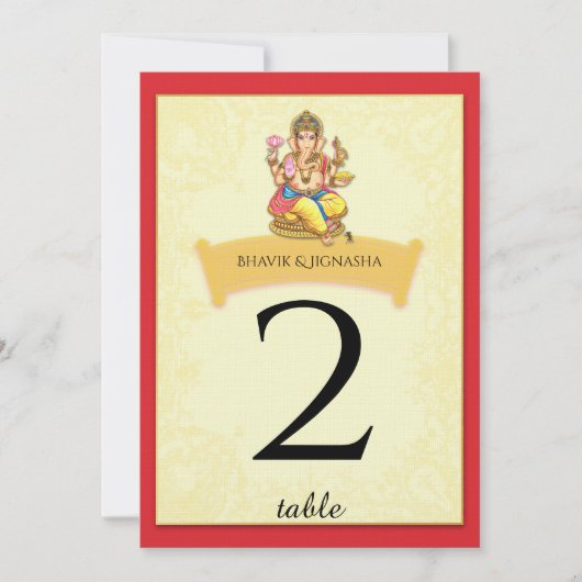 Ganesha Indian Wedding Tischnummer (Vorderseite)