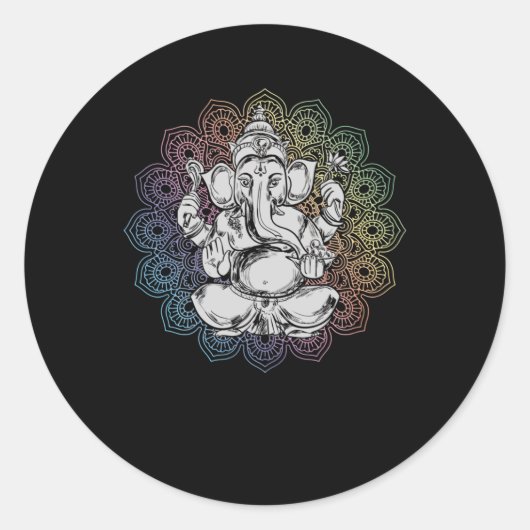 Ganesha Mandala Hindu Yoga Spirituelle Elefant Runder Aufkleber (Vorderseite)