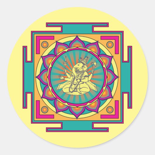 Ganesha Mandala Runder Aufkleber (Vorderseite)
