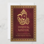 Ganesha Maroon und Goldhochzeit Einladung (Vorderseite)