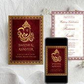 Ganesha Maroon und Goldhochzeit Einladung